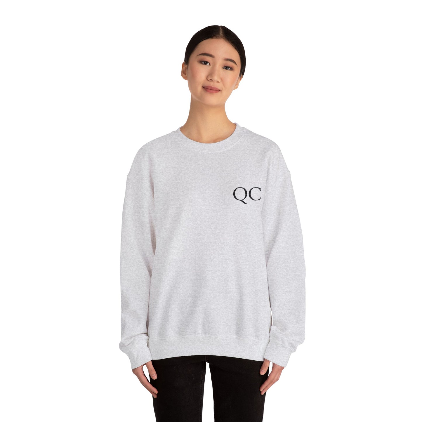 Minimalist QC Crewneck Sweatshirt - Cozy Unisex Fleece, Ideal for Casual Days, Gifts, Fall/Winter, Streetwear Essentials