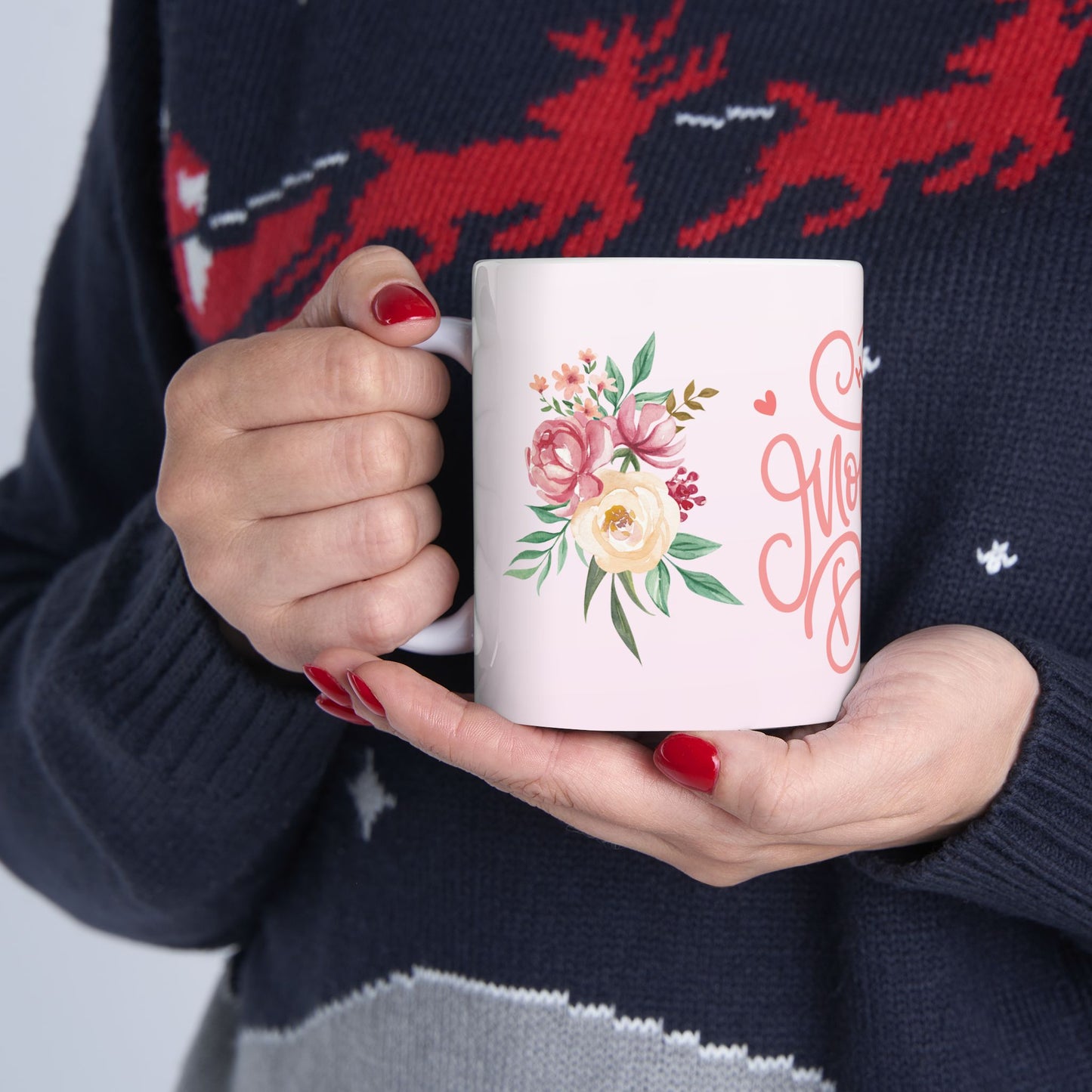 Happy Mother's Day Floral Ceramic Mug, 11oz, 15oz, Gift for Mother's Day, Tea Coffee Cup, Mom Birthday Present, Spring Floral Mug