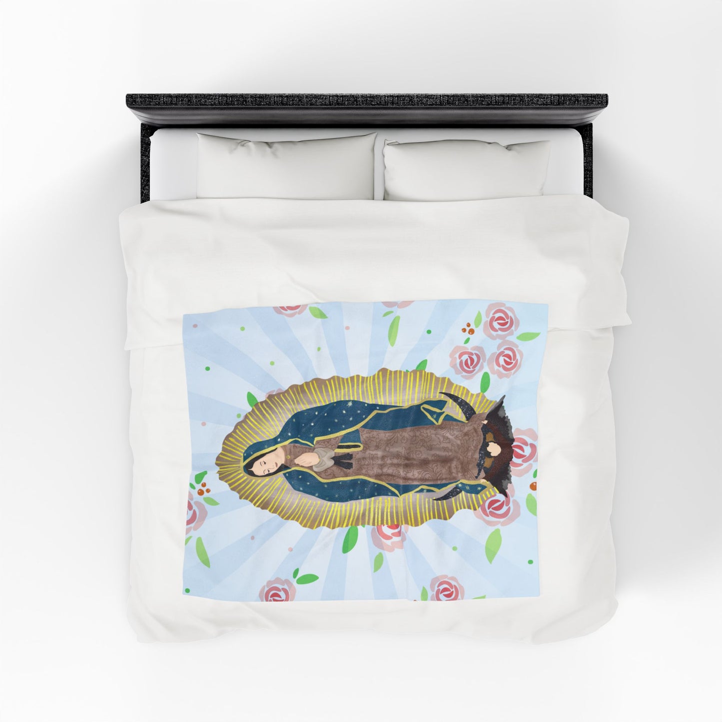 Cozy Velveteen Plush Blanket featuring Our Lady of Guadalupe, Gift for Her, Home Decor, Religious Decor, Prayer Blanket, Soft Throw