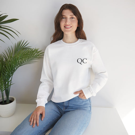 Minimalist QC Crewneck Sweatshirt - Cozy Unisex Fleece, Ideal for Casual Days, Gifts, Fall/Winter, Streetwear Essentials