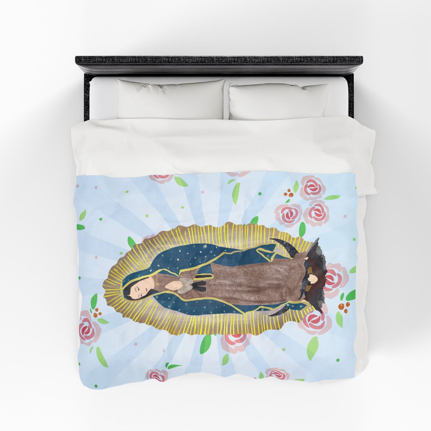 Cozy Velveteen Plush Blanket featuring Our Lady of Guadalupe, Gift for Her, Home Decor, Religious Decor, Prayer Blanket, Soft Throw