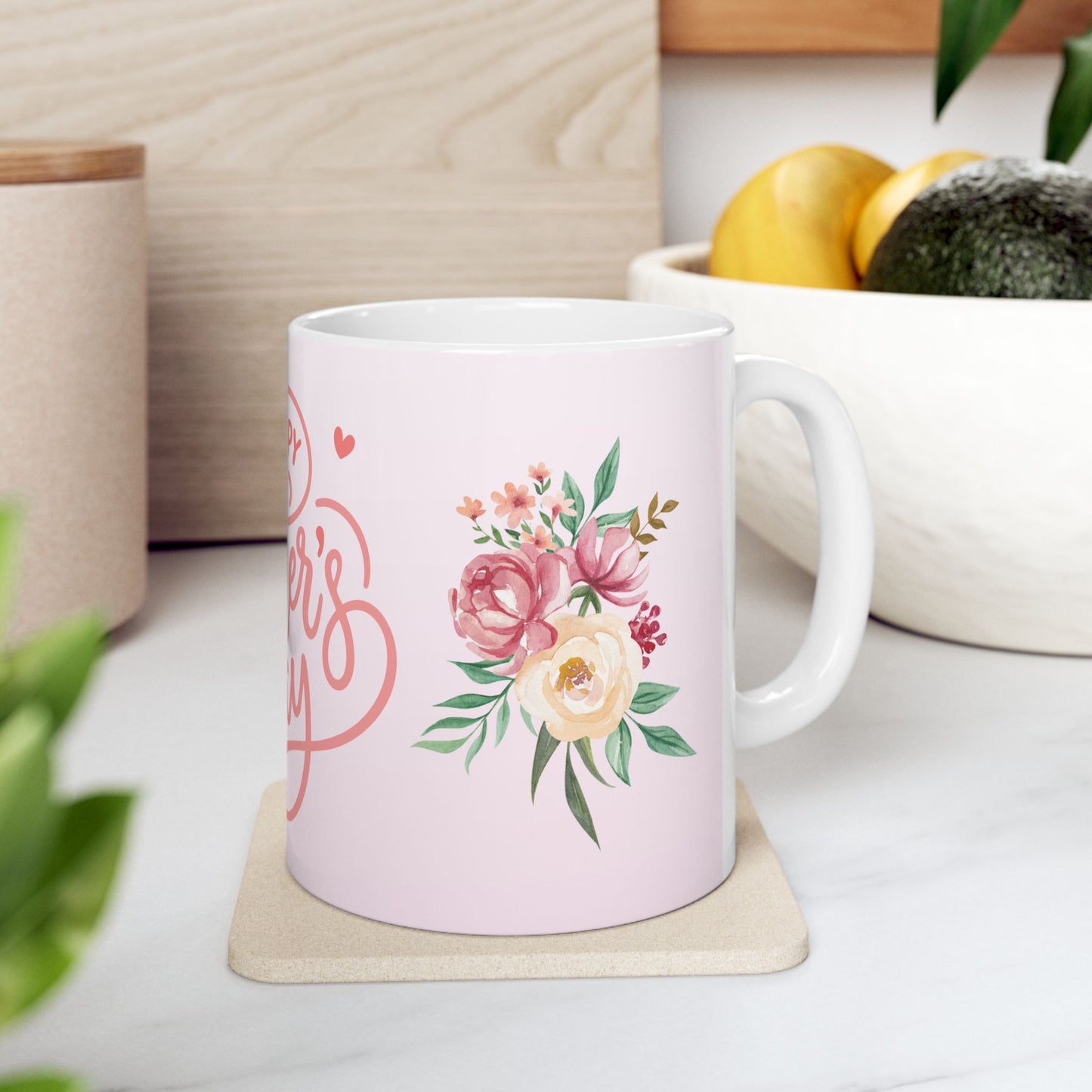 Happy Mother's Day Floral Ceramic Mug, 11oz, 15oz, Gift for Mother's Day, Tea Coffee Cup, Mom Birthday Present, Spring Floral Mug