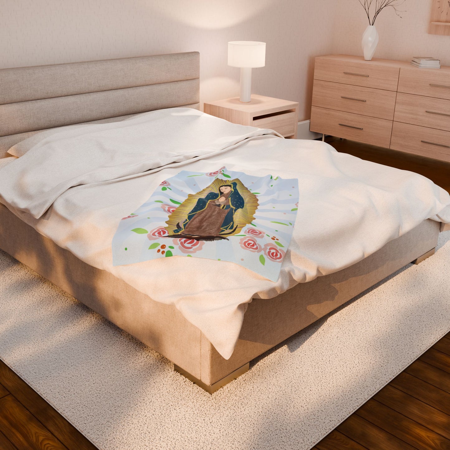 Cozy Velveteen Plush Blanket featuring Our Lady of Guadalupe, Gift for Her, Home Decor, Religious Decor, Prayer Blanket, Soft Throw