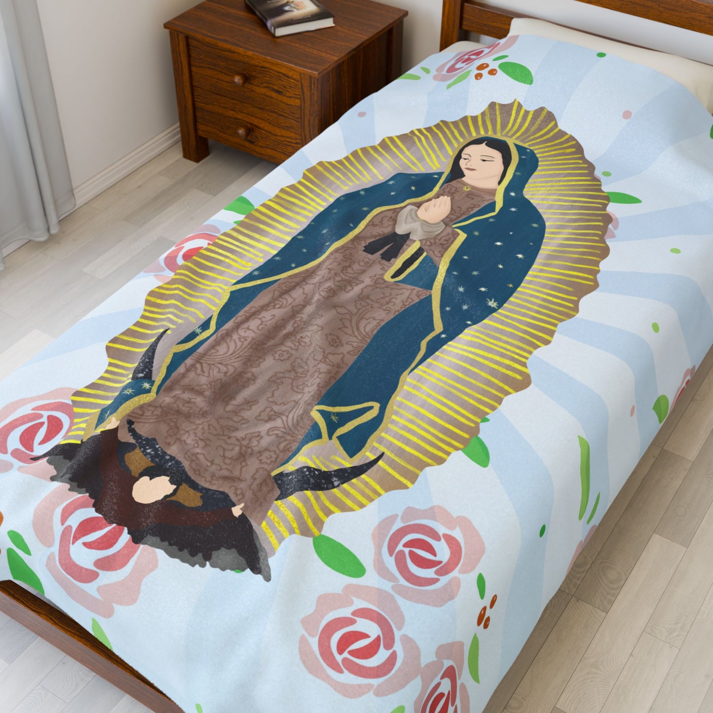 Cozy Velveteen Plush Blanket featuring Our Lady of Guadalupe, Gift for Her, Home Decor, Religious Decor, Prayer Blanket, Soft Throw
