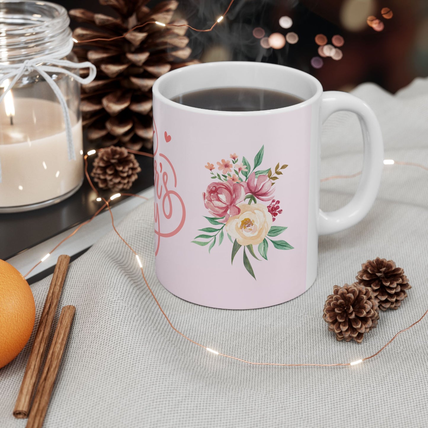 Happy Mother's Day Floral Ceramic Mug, 11oz, 15oz, Gift for Mother's Day, Tea Coffee Cup, Mom Birthday Present, Spring Floral Mug