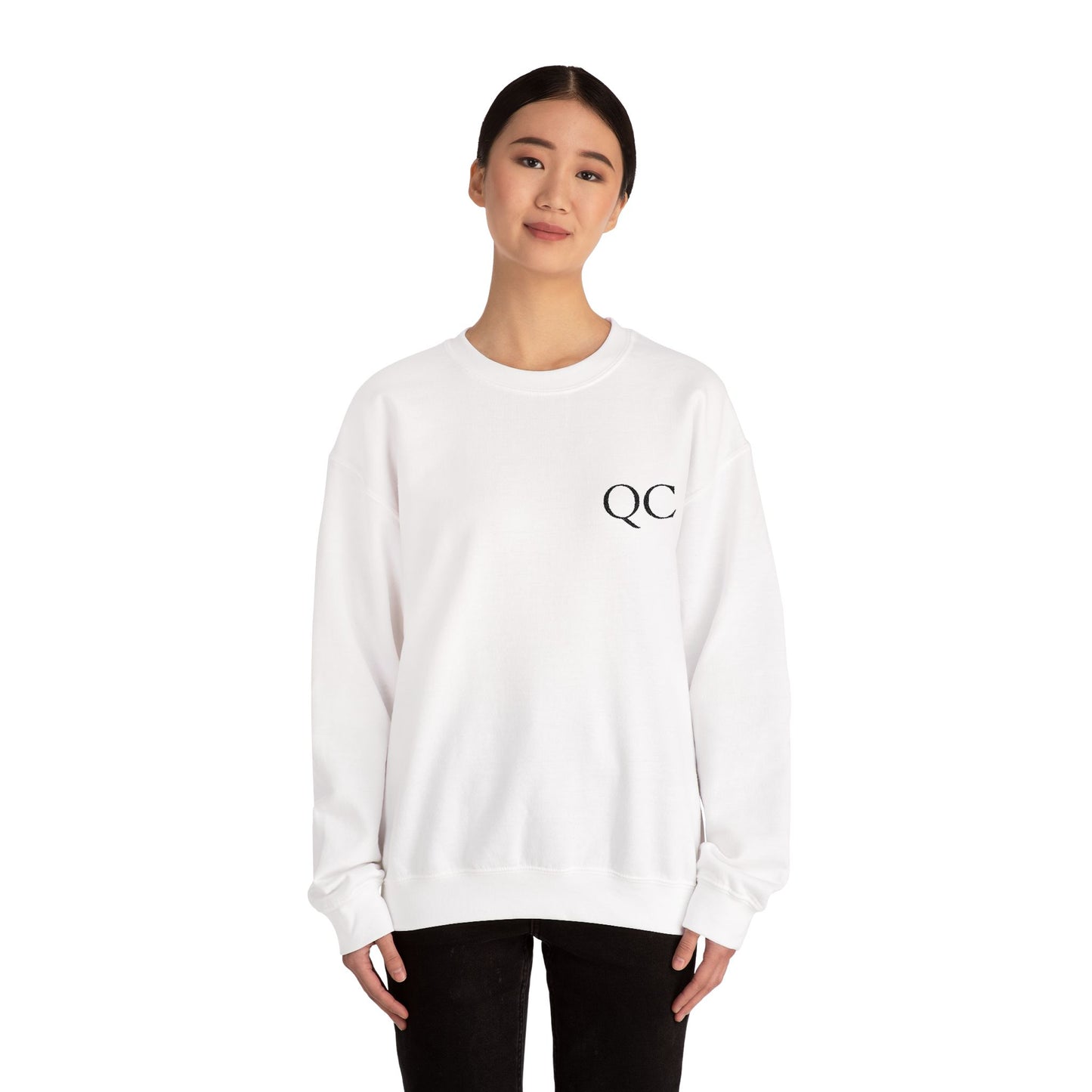 Minimalist QC Crewneck Sweatshirt - Cozy Unisex Fleece, Ideal for Casual Days, Gifts, Fall/Winter, Streetwear Essentials
