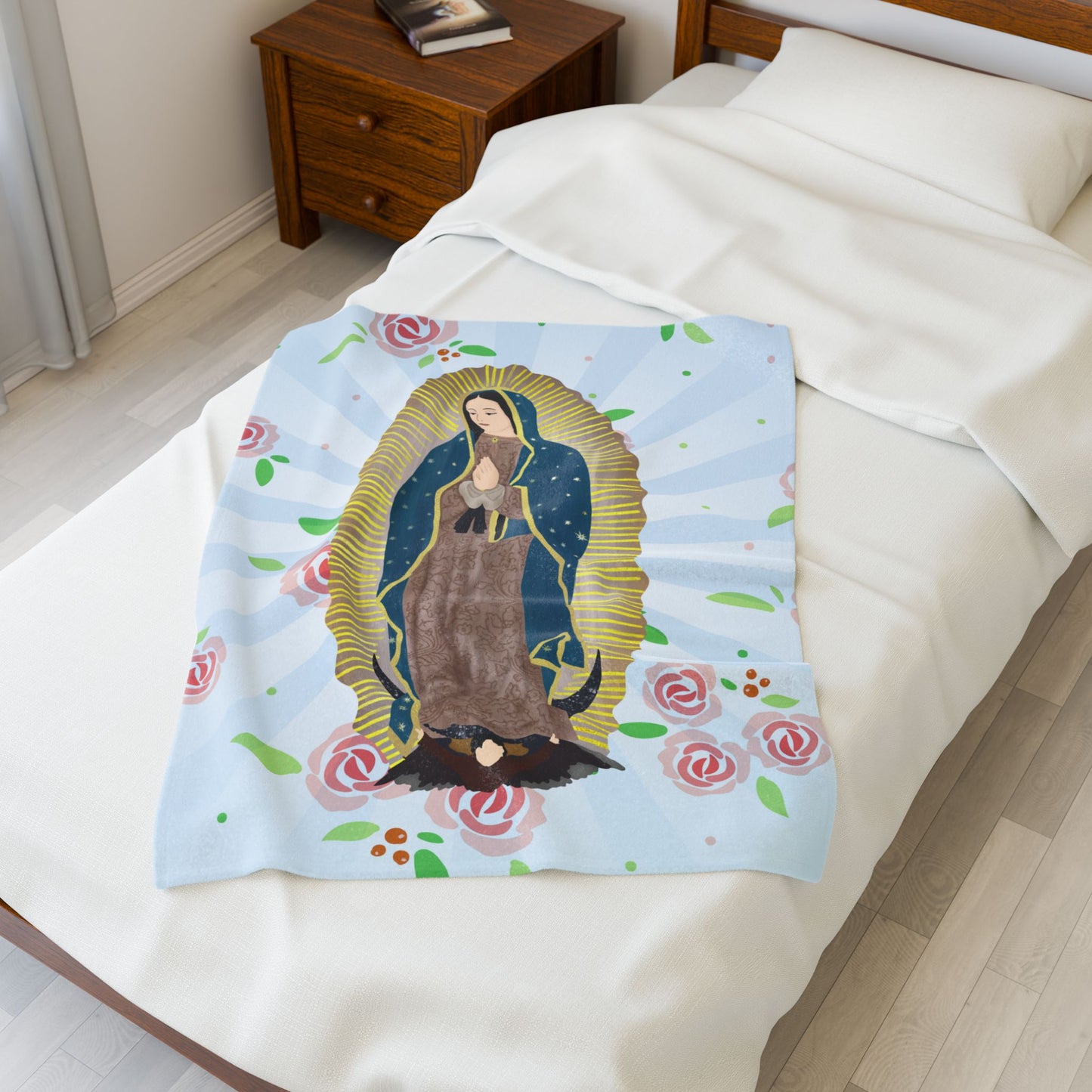 Cozy Velveteen Plush Blanket featuring Our Lady of Guadalupe, Gift for Her, Home Decor, Religious Decor, Prayer Blanket, Soft Throw