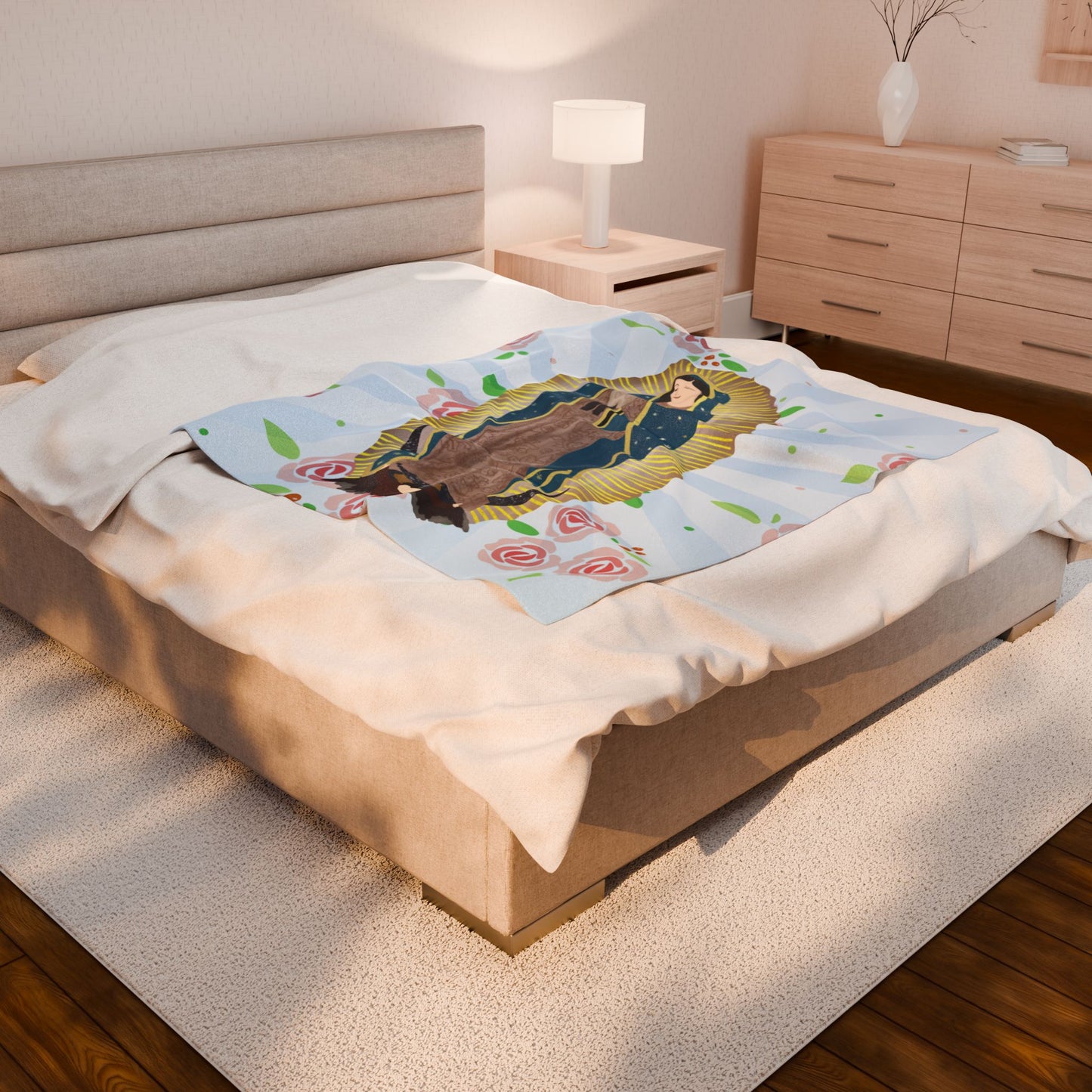 Cozy Velveteen Plush Blanket featuring Our Lady of Guadalupe, Gift for Her, Home Decor, Religious Decor, Prayer Blanket, Soft Throw