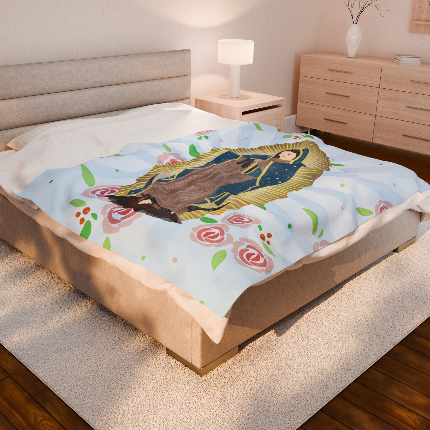 Cozy Velveteen Plush Blanket featuring Our Lady of Guadalupe, Gift for Her, Home Decor, Religious Decor, Prayer Blanket, Soft Throw